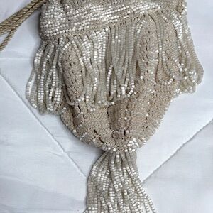 Vintage Mini Beaded Bag Champagne/Beige/Silver/White Classy Potli Purse Classy